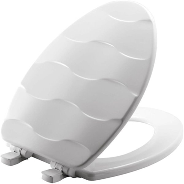 Chesterfield Leather Basket Weave Design Elongated Wood Sculptured Toilet Seat, White CH2669566